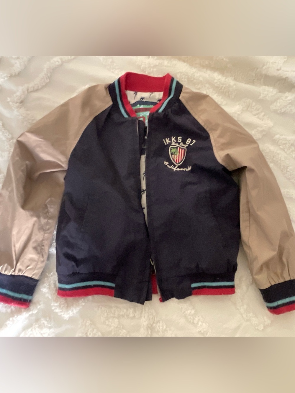 Ikks Navy, Beige & Red Striped Kids Bomber Jacket